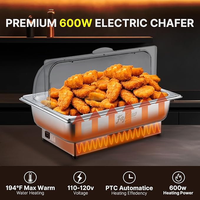 Electric Chafing Dish, 9QT Buffet Servers and Warmers, Stainless Steel Chaffing Dishes with Temperature Control Display, Commercial Food Warmers for for Parties, Catering, Buffets