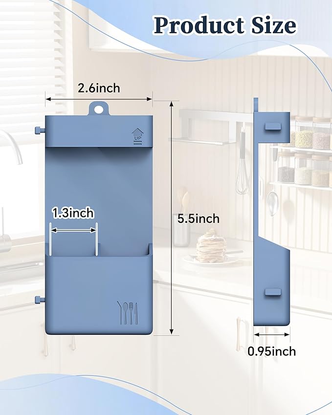 Magnetic Straw Holder for Cabinet Door, Silicone Straw Organizer,Straws Storage Container with Double Sided Adhesive,Reusable Straws Dispenser for Kitchen Fridge Cupboard (White+Blue)