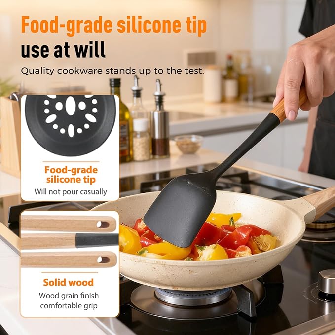 Multifunction Spatula Cooking Spoon, 2025 New Silicone Nonstick Pan Cooking Spoon, Matte Kitchen Silicone Utensil for Cooking Serving Stirring Scooping Scraping (Black 2pcs)