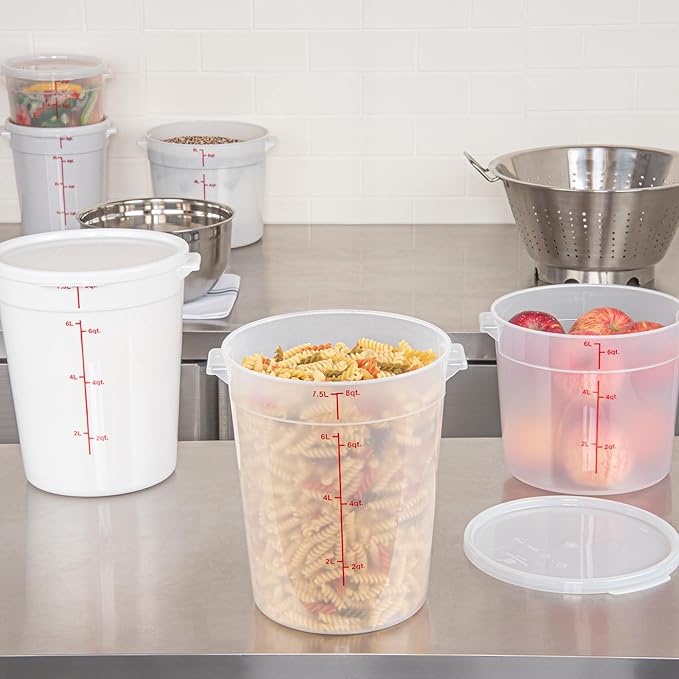 Restaurantware-Met Lux 8 Quart Food Storage Container, 1 Translucent Storage Container - Lids Sold Separately, Red Volume Markers, Dishwashable Container, Side Handles, For Storing Foods