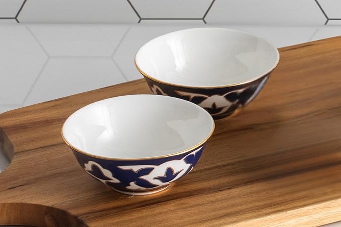 Blue and White Tea Cups - 6 oz. Tea Cups with White Vintage Design - Elegant Tea Serving cups for Kitchen and Gift for Women, Men, Adults and Tea Lovers (2 Cups)