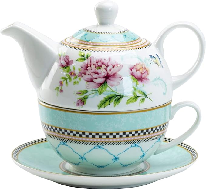 Porcelain 4-Piece Tea For One (Peony Trellis)