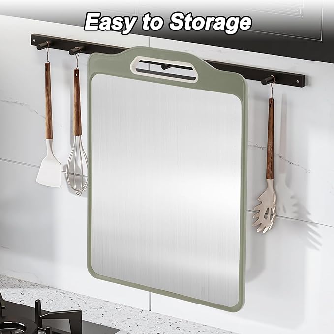 VOCOSTE Double-Sided Stainless Steel Cutting Board, Hygienic Kitchen Board for Meat, Fruits & Vegetables, Dishwasher Safe, Families with Children and Elderly, Green