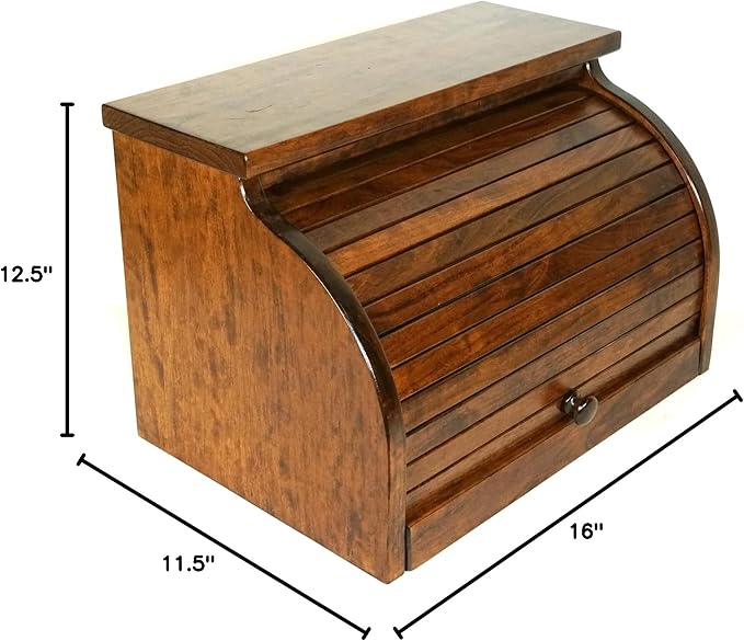 DutchCrafters Solid Wood Large Bread Box with Roll Top - Kitchen Counter Storage - Amish Made in USA (Cherry - Michael's Cherry)