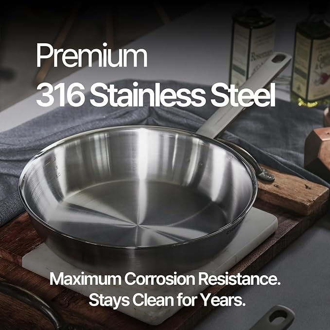 10.2 Inch Skillet Frying Pan 316 Stainless Steel Copper core 5-Ply Induction compatible Dishwasher & Oven Safe