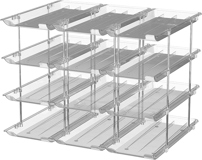 Stackable Soda Can Organizer for Refrigerator, Soda Can Dispenser Water Bottle Organizer, Fridge Organizer & Stackable Drink Organizer for Fridge(4 Tier - Hold 12)