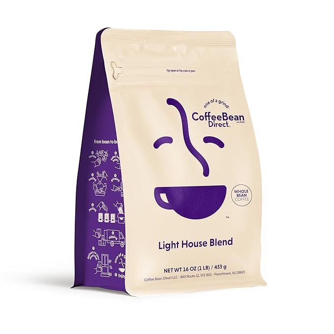 Coffee Bean Direct Light House Blend, Whole Bean Coffee, Light Roast, 1 Pound Bag (Pack of 1)