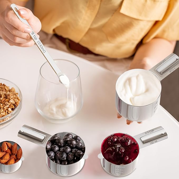 Stainless Steel Measuring Cups & Spoons Set for Cooking and Baking, Nesting Measuring Cups Measuring Spoons for Measuring Dry or Liquid Ingredients, Kitchen Gadgets, 13Pack