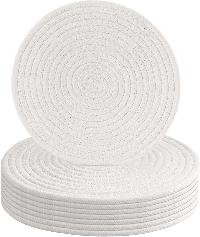 8 Inch Cotton Rope Trivets for Hot Dishes Set of 8 Heat Resistant Mats for Countertop Potholders for Kitchens Trivets for Hot Pots and Pans and Quartz Countertops Farmhouse Kitchen Décor, Beige