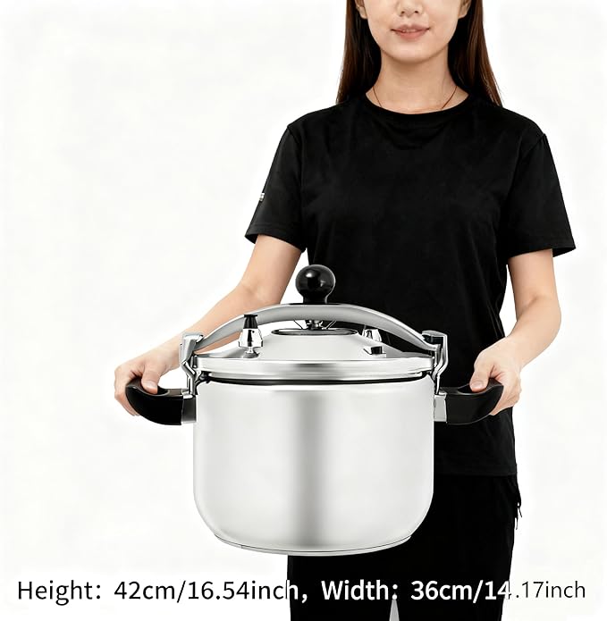 27.5 Quart Pressure Cooker Stainless Steel Pressure Canner, Large Capacity, Commercial Pressure Cooker Clamp On Type, Double Valves for Family or Commercial Use