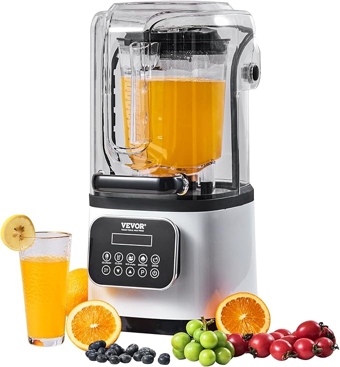 VEVOR Commercial Countertop Blenders with Shield,68 oz Jar Blender Combo, Stainless Steel 9 Speed & 5 Functions, for Shakes, Smoothies, Peree, and Crush Ice, White