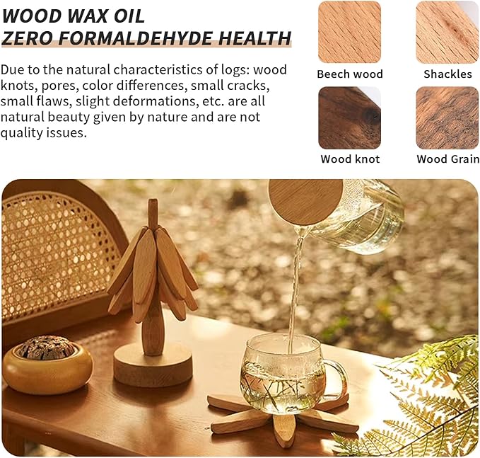 Generic Wooden Trivets for Hot Dishes with 4 Beech Wood Hot Plate Mats, Used as Jungle Theme Decorations and for Table Protection for Hot Dishes/Pots/Bowls/Teapots/Drinks/and Plates, LIN-HAO001
