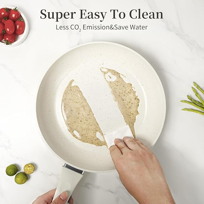 Innerwell 8 Inch Non Stick Frying Pan - White Ceramic Non Stick Skillet Frying Pans, Safe&No Toxic Egg Omelette Frying Pan, Small Nonstick Cookware Cooking Pan, Induction Compatible, PFOA&PFAS Free