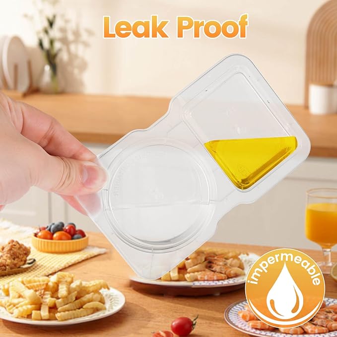 20 Sets Double Compartment Condiment Containers with lids, Reusable Snack Pack Containers, Used For Portioning Fruits,Storing Food Dips and Carrying Snacks