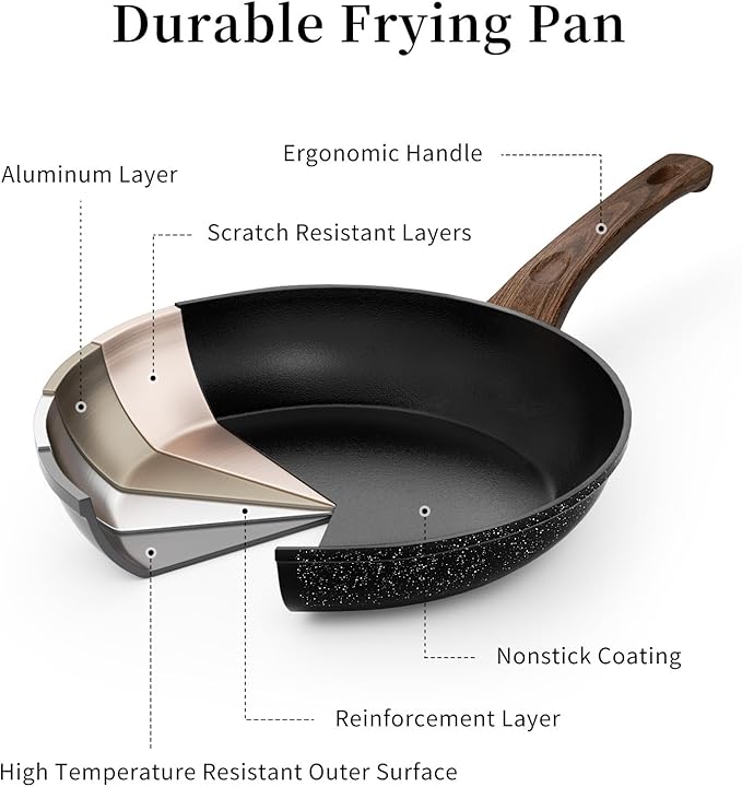 Innerwell Non Stick Frying Pan, Frying Pan Nonstick Egg Pan Non Toxic, Small Skillet Pans Omelette Pan, Induction Compatible, PFOA Free Healthy Pans(8 Inch, Black)