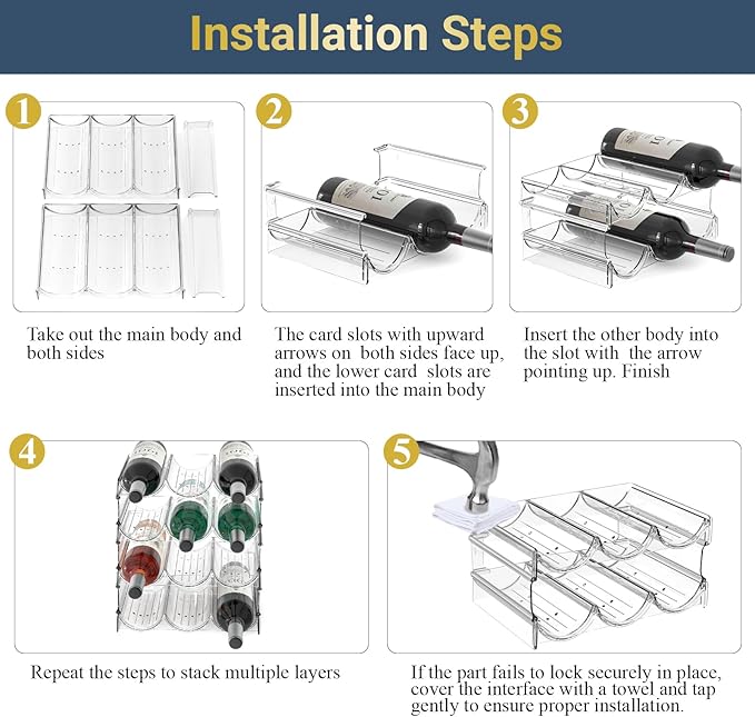 Wine Rack for Inside Cabinet,Wine Bottle Holder Clear Wine Storage Shelf Fridge Organizer - Stackable Water Bottle Organizer Pantry Kitchen Cup/Can/Mug Display Shelf Upgraded Thicken