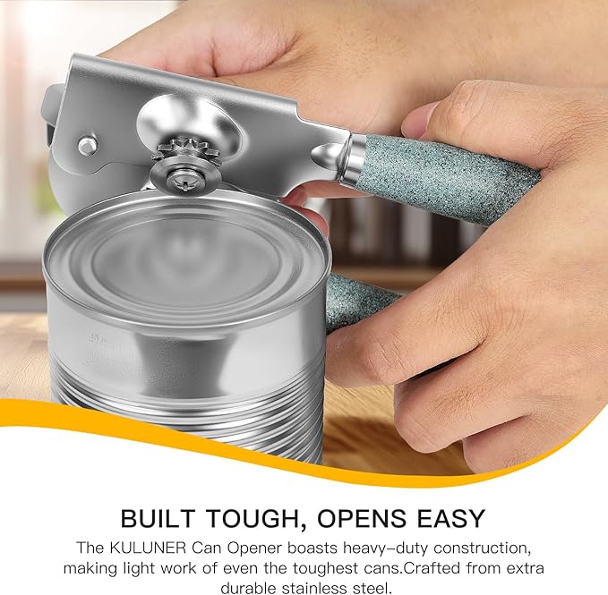 Upgraded Efficient Manual Can Opener - Selected Solid Wood Handle, Sharp and Smooth Blade Edge, Portable Design, Easy-Open Large Knob, Versatile for Various Bottle Caps（Stone grain）