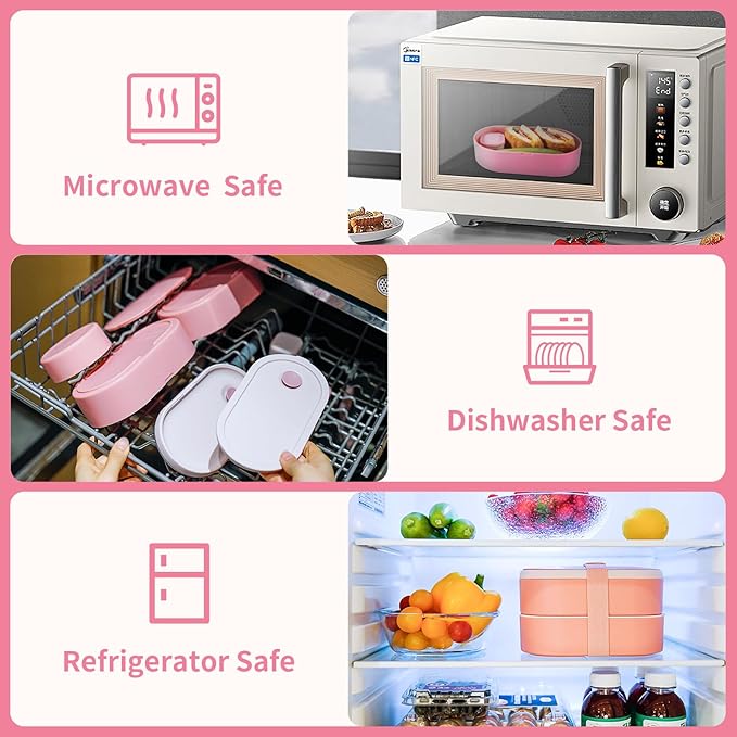 Bento Lunch Box Set -2 Stackable Adult And Women's Lunch Boxes - Including Lunch Bag, Leak Proof And Bisphenol Free A - Built-In Cutlery Set - Dishwasher Safe (Pink)