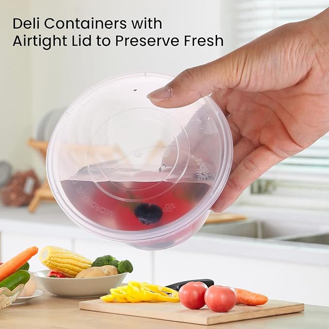 50Sets 16oz Deli Containers with Lids,1 Pint Plastic Food Soup Containers, Disposable To Go Bowls with Lids for Kitchen Campling Prep,Service,Storage Snack,Fruit,Meal,Freezer Microwave Safe