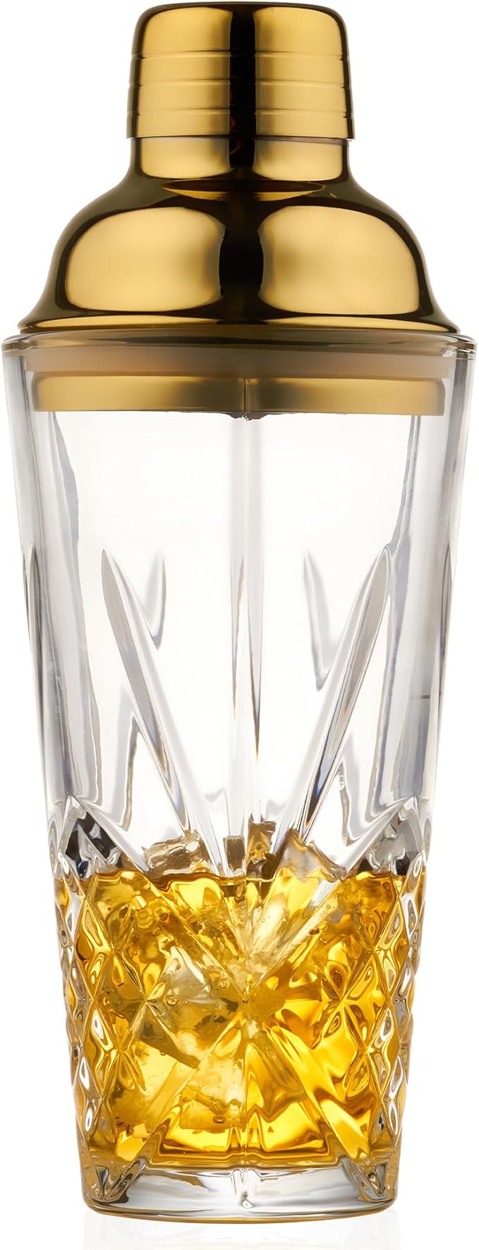 Gold Christmas & New Year Holiday Glass Cocktail&Martini Shaker-15oz, Cutting,Crafting Desgin-Exquisite for Elevated Mixology,Barware, Tableware, Kitchware, House,Espresso Funny Drink Shaker Tool.