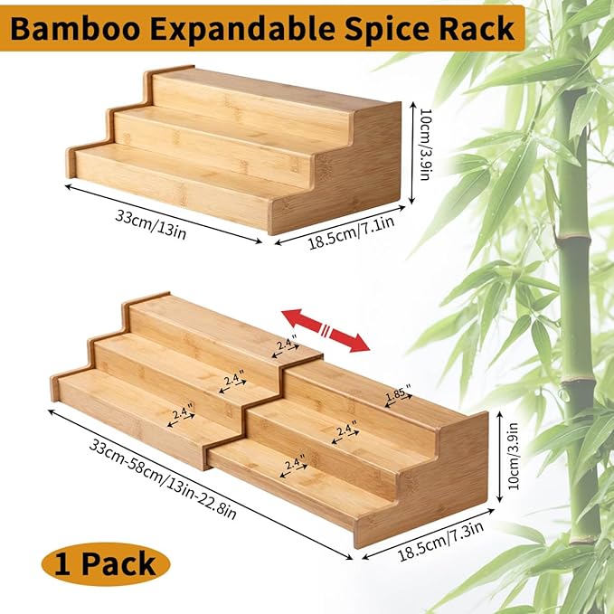 JinDoWin Spice Rack Organizer For Cabinet, Spice Organization For Cabinet, Spice Rack For Countertop,15.7 Inch Adjustable Seasoning Organizer Spice Organizer (1 Pack, Large)