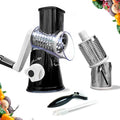 Rotary Cheese Grater Hand Crank with Handle - 3-in-1 Cheese Shredder - Easy to Clean Rotary Grater - Mandoline Vegetable Slicer - with Brush and Peeler - Black