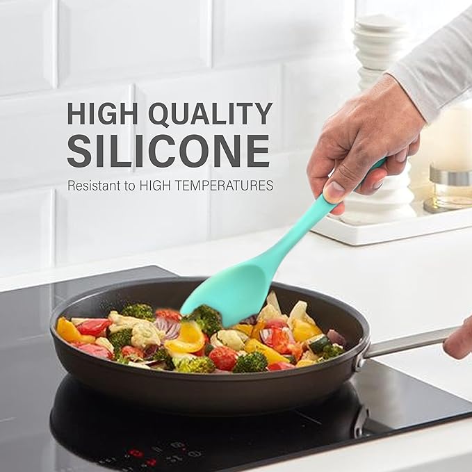 Kitchen Silicone Utensil Set | 12Pcs Silicone Cooking Utensils Set | Food Grade Safety Silicone Kitchen Tools | Heat Resistant | Nonstick Utensils | Dishwasher Safe (Aquamarine)