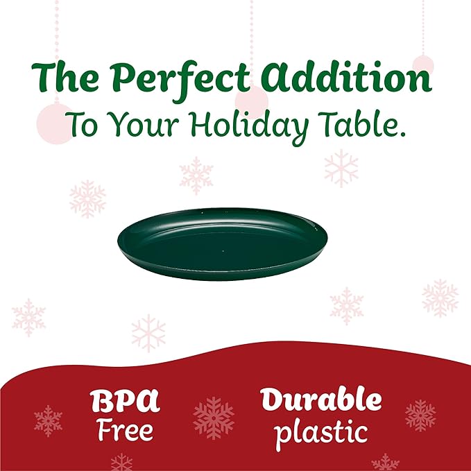 PLASTICPRO [30 Pack 6.3'' Christmass Green Plastic Party Plates Edge Collection Premium heavyweight Elegant Disposable Tableware Dishes
