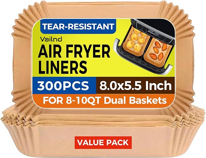 Vailnd 300Pcs Air Fryer Paper Liners Disposable, 8x5.5" Rectangle Parchment Paper, Sheets, Non-stick Liners for Rectangular Airfryer Basket Oilproof Waterproof