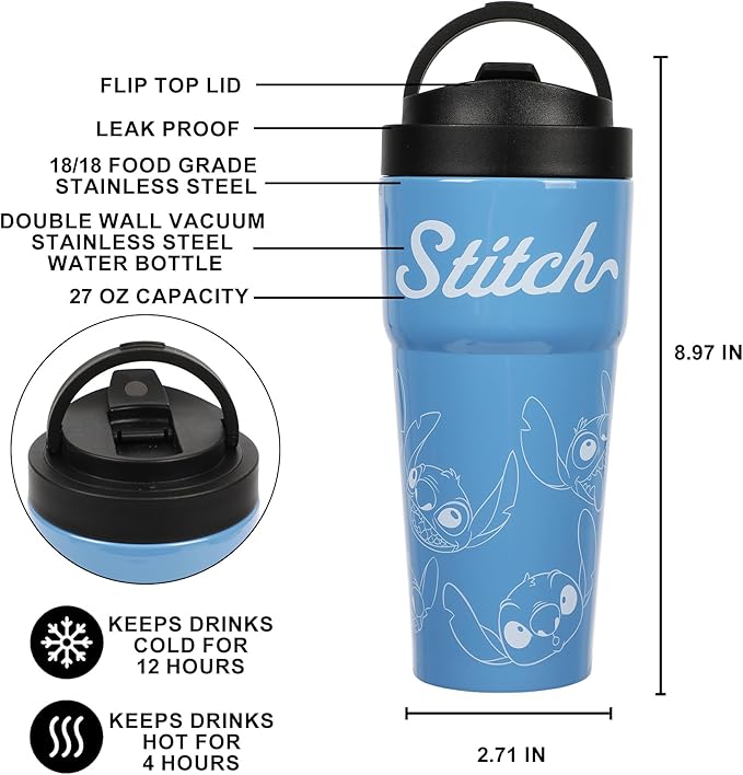 Bioworld Lilo & Stitch Stitch Faces Blue 27 Oz Stainless Steel Coffee Tumbler