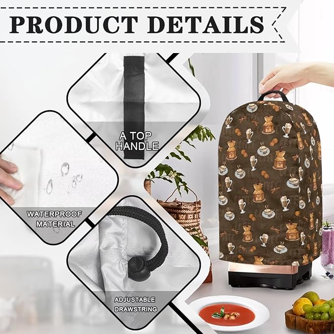 Brown Coffee Grinders Blender Cover Dust Cover Appliance Dust Cover for Food Processor Coffee Maker Foldable Juice Maker with Top Handle Kitchen Decor