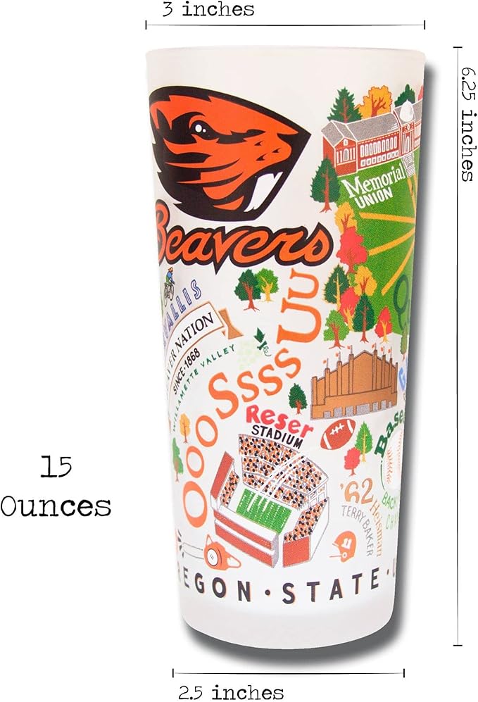 Catstudio Drinking Glass, Oregon State University Glass Cup for Kitchen, 15oz Dishwasher Safe Tumbler for OSU Alumni
