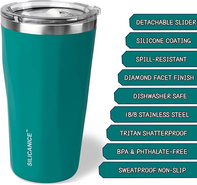20oz Soft Touch Diamond Tumbler - Double Wall Stainless Steel Vacuum Insulated Coffee Cup With Detachable Slider Lid | BPA Free, Dishwasher Safe, Thoughtful Gift for Her - Lake Blue