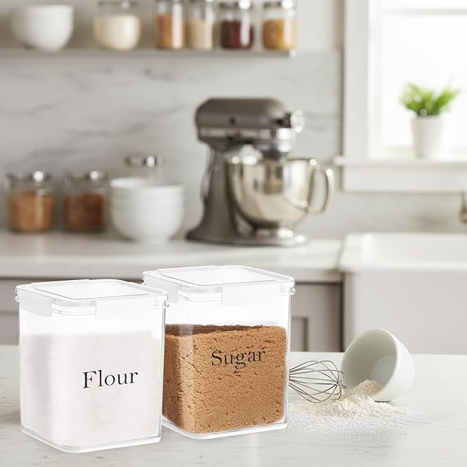 Airtight Food Storage Containers with Lids,2Pcs Kitchen and Pantry Organization Set for Flour, Sugar, Cereal, Dry Food, Brown Sugar,BPA Free Plastic Canisters for Kitchen, Pantry Organization