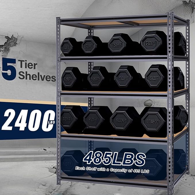 40" W Garage Shelving Unit, 2400Lbs Storage Shelves, Heavy Duty Adjustable Rack for Basement, Warehouse, Pantry, Stores, Tool Room, Freestanding Organizer