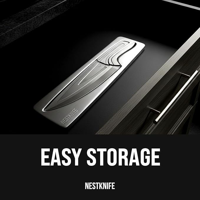 Kitchen Knife Set Stainless Steel, Chef Knife Set of 4 Pieces, Space Saving Ergonomic Design of Chef's Knives, Modern Stainless Steel Knives, Aesthetic Kitchen Essential, NestKnife Patented Technology