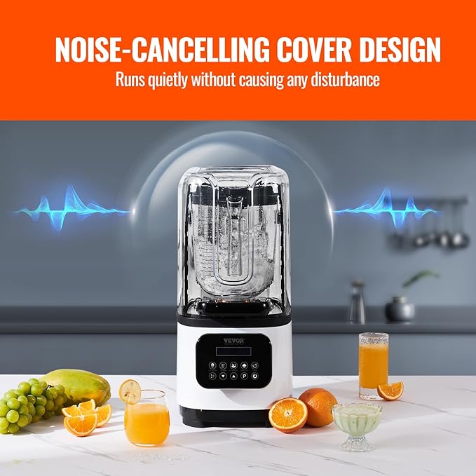 VEVOR Commercial Countertop Blenders with Shield,68 oz Jar Blender Combo, Stainless Steel 9 Speed & 5 Functions, for Shakes, Smoothies, Peree, and Crush Ice, White