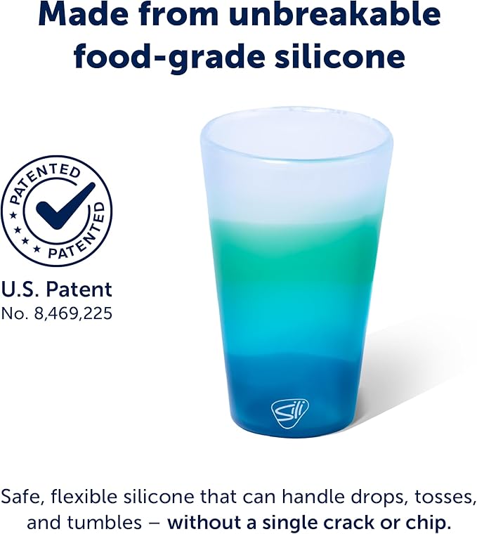 Silipint 16oz Silicone Pint Glass – Unbreakable BPA-Free Reusable Silicone Drinking Cup – Flexible Dishwasher Microwave & Freezer Safe – Stemless Glass for Water Coffee Smoothies, Pack of 4