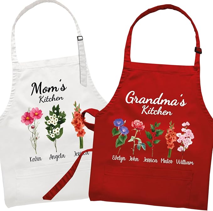 Personalized Apron for Women, Custom Mom Gifts, Grandma Gifts, Mothers Day Gifts for Women, Birthday Gifts For Mama, Birth Mont Flower Nana's Garden Gifts for Gigi, Mommy, Mimi