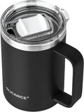 14/24oz Insulated Coffee Mug Cup With Handle, 304 Stainless Steel Vacuum Insulation, Tritan Detachable Slider Lid, BPA Free, Dishwasher Safe - Office & Home - Black