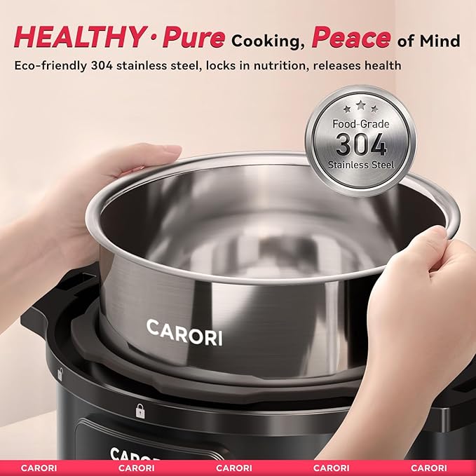 1200W 12-in-1 Electric Pressure Cooker 8Qt, Stainless Steel Pressure Cooker, Slow Cook Rice Cooker Steamer Sauté, Yogurt Maker, Warmer & Sterilizer with Recipe, Safer Venting Design, Black