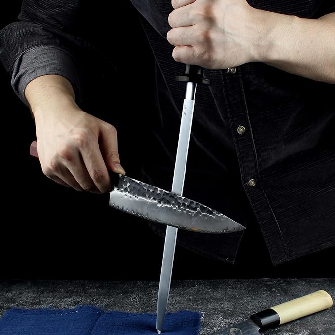 Honing Steel Knife Sharpener Steel Flat 12 IN Sharpening Rod for Kitchen Knives Carbon Steel Honing Rod