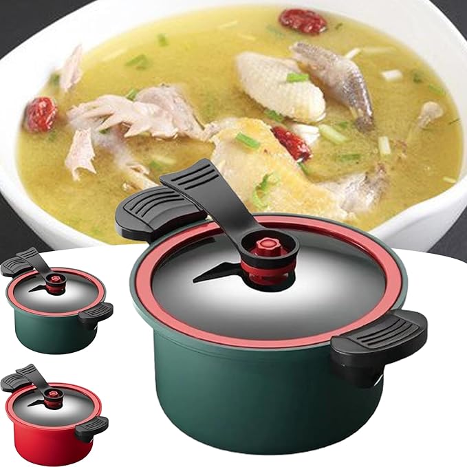 Micro Pressure Stockpot, Gas Stove/Open Fire Induction Cooker Universal Stew Pot, Kitchen Vacuum Micro Pressure Stock Pot, 3.5L/7L Micro Pressure Crock Pot, for Home Kitchen (Green,7L)