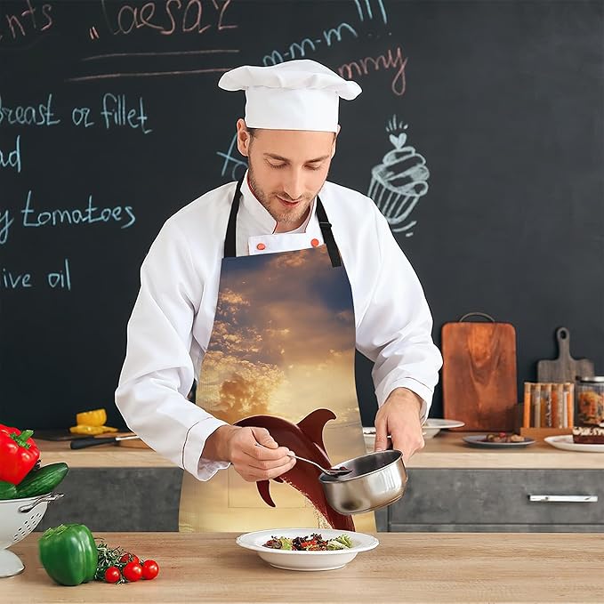 Cooking Aprons for Men and Women,Adjustable Bib Chef Apron with 2 Pockets, Soft and Durability Kitchen Apron