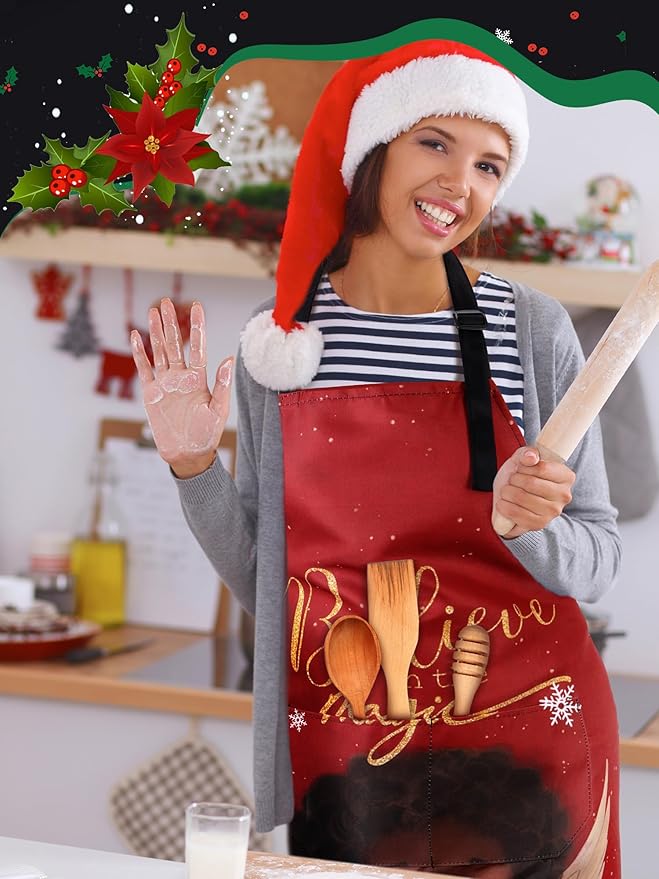 6 Pcs Christmas Aprons for Women Xmas Tree Aprons with Pockets Vintage Adjustable Baking Supplies for Adults