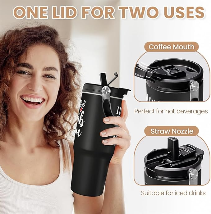 SANDJEST Nurse Gifts for Women, I Will Stab You Nurses Tumbler with Handle 30oz Flip Straw Stainless Steel Coffee Travel Cup, Nurse Appreciation Gifts for Birthday Christmas Nurse Week Graduation