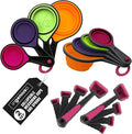 Collapsible Measuring Cups and Nesting Spoons - Adjustable Silicone for Cooking, used for Liquid and Dry Kitchen Items - Portable Portion Control, Dog Food, Kids, Travel, Camper, Space-Saving - 2 Sets