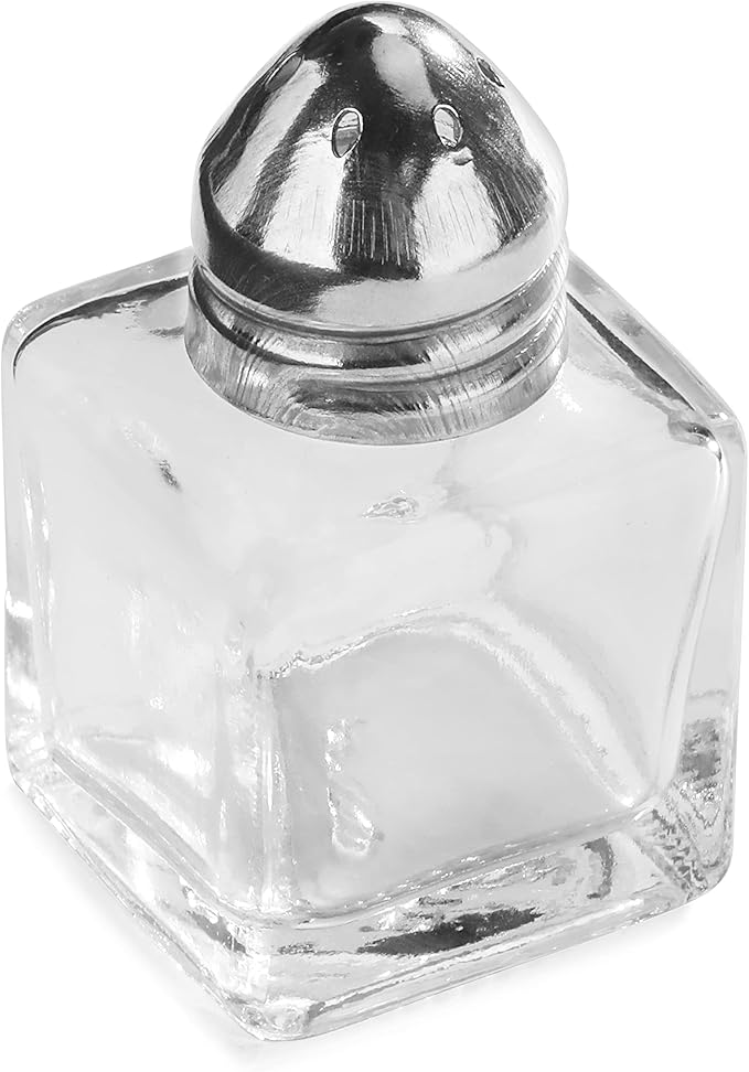New Star Foodservice 22254 Glass Cube Mini Salt and Pepper Shaker with Stainless Steel Top, 0.5-Ounce, Set of 48