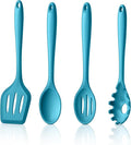 LIANYU Kitchen Silicone Cooking Utensils Set, 4Pcs Nonstick Cookware Utensils with Turner, Spoon, Pasta Server for Stir Frying, Serving, Mixing, Heat Resistant, Dishwasher Safe, Blue