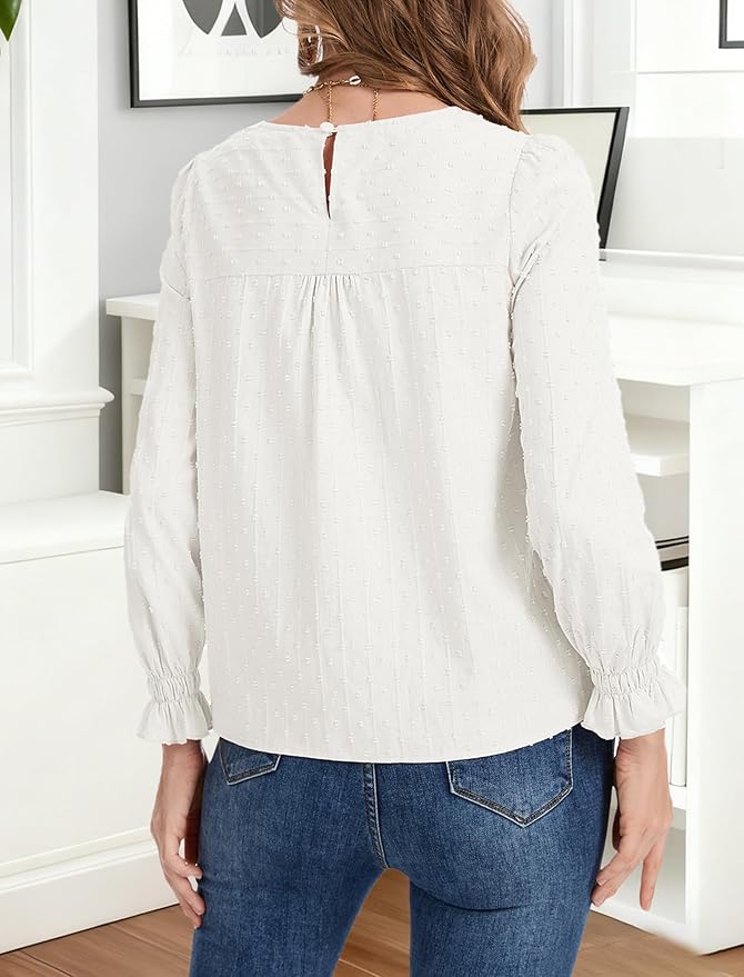 Long Sleeve Shirts Women Dressy Blouses for Women Cute Crew Neck Fall Tops Trendy Women's Clothing 2025 Fashion